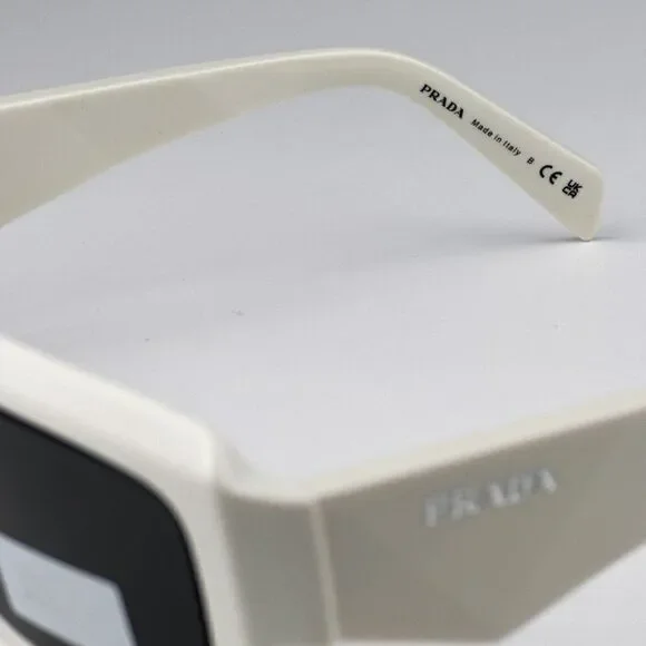 SALE! NEW Prada PR27ZS 17K08Z Talc White Dark Grey Unisex Rectangle Sunglasses - Picture 11 of 13